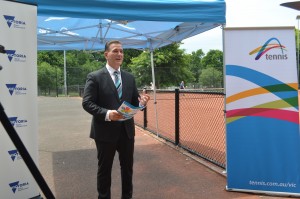 Sports Minister John Eren launches the Opening Up Tennis program at PHTC.